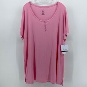 Roudelain Womens XXL Pink Ribbed Henley Pajama Top Short Sleeve Sleep Shirt NWT